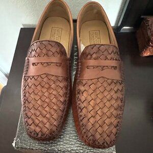 Mercanti Fiorentini Mens Brown Leather Woven Square Toe Slip On Shoes Size 10.5m